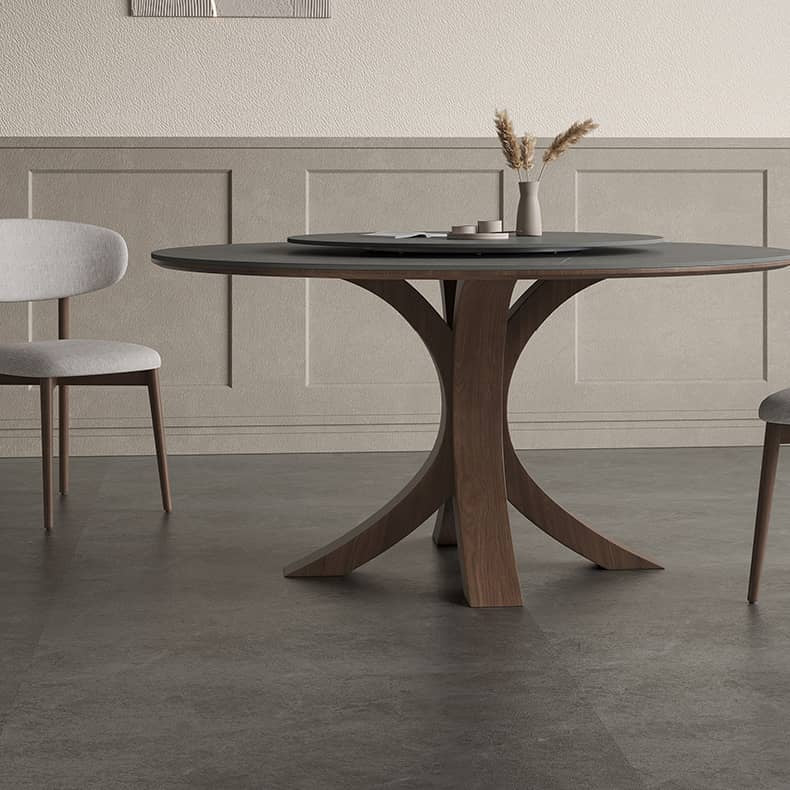 Modern Round Dining Table with Durable Sintered Stone & Pedestal - Perfect for 6 Person hagst-326