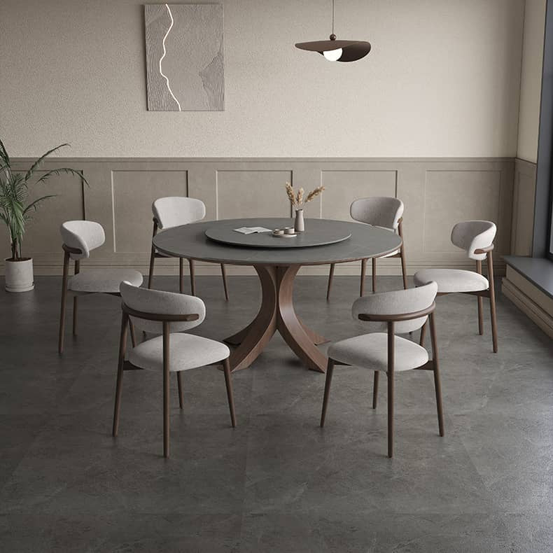 Modern Round Dining Table with Durable Sintered Stone & Pedestal - Perfect for 6 Person hagst-326