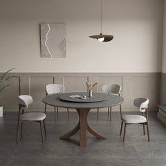 Modern Round Dining Table with Durable Sintered Stone & Pedestal - Perfect for 6 Person hagst-326