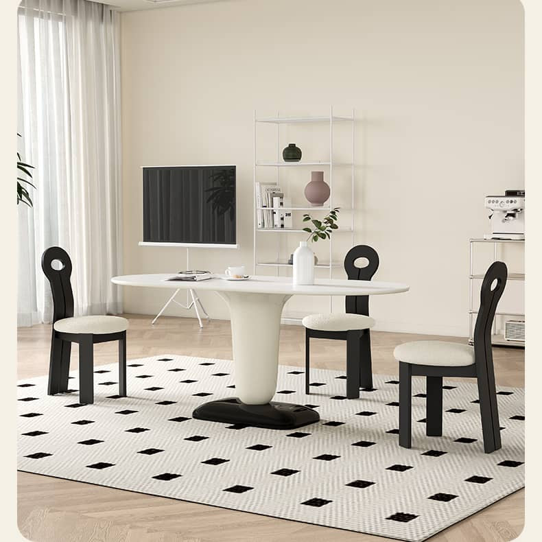 Oak Wood Dining Chair in White & Black with Luxurious Faux Lambswool Upholstery hagst-333