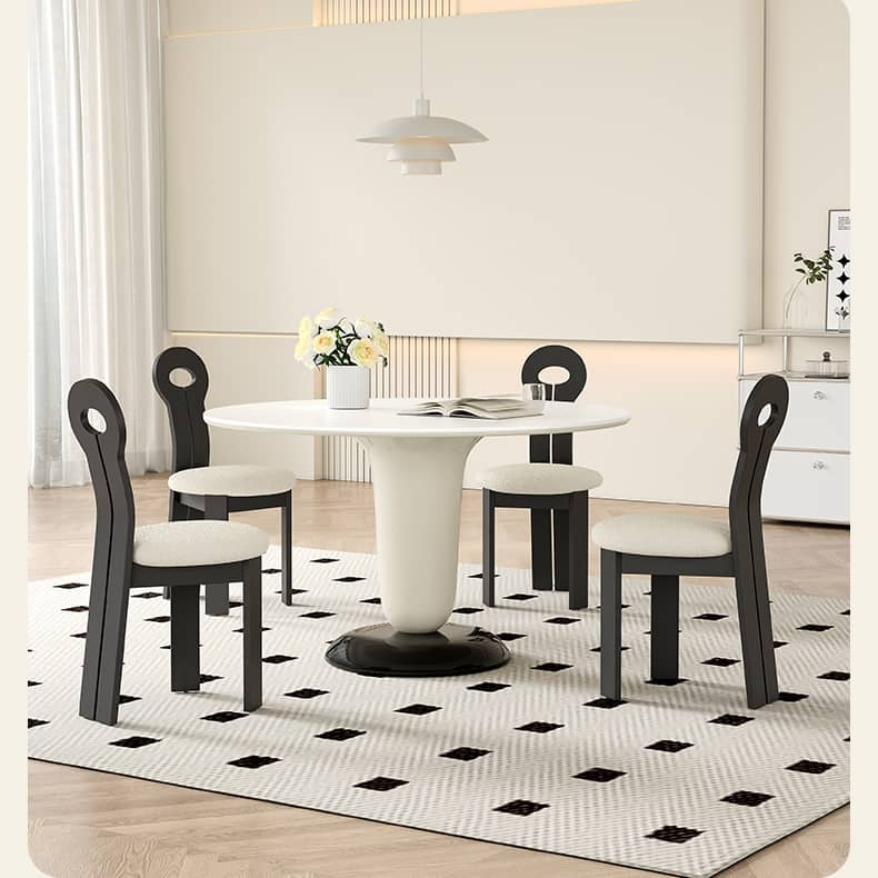 Oak Wood Dining Chair in White & Black with Luxurious Faux Lambswool Upholstery hagst-333