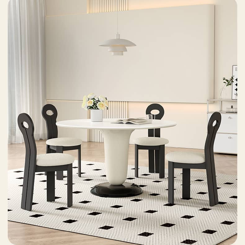 Oak Wood Dining Chair in White & Black with Luxurious Faux Lambswool Upholstery hagst-333