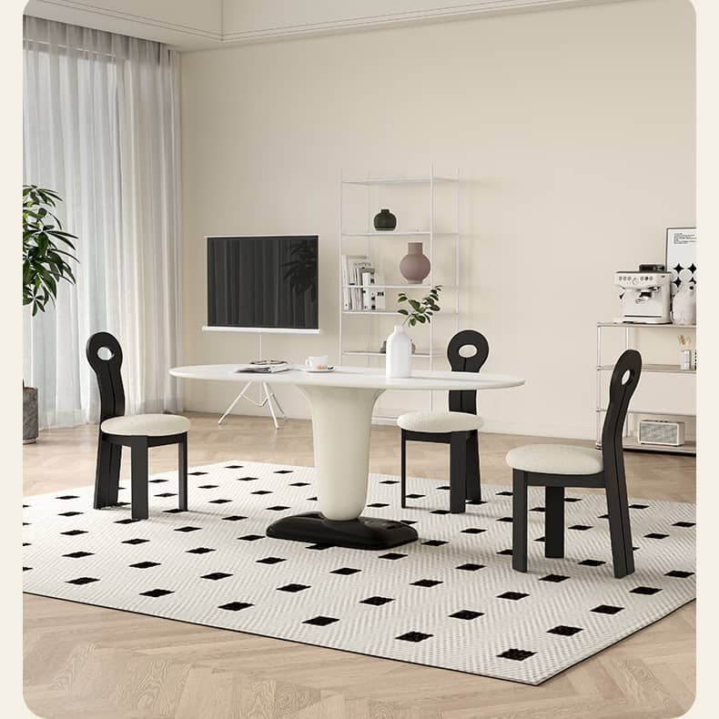 Oak Wood Dining Chair in White & Black with Luxurious Faux Lambswool Upholstery hagst-333