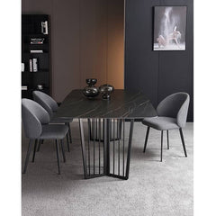 Minimalistic Dining Chair in Dark Gray with Foam Filling & Steel Legs for Dining Room hagst-342