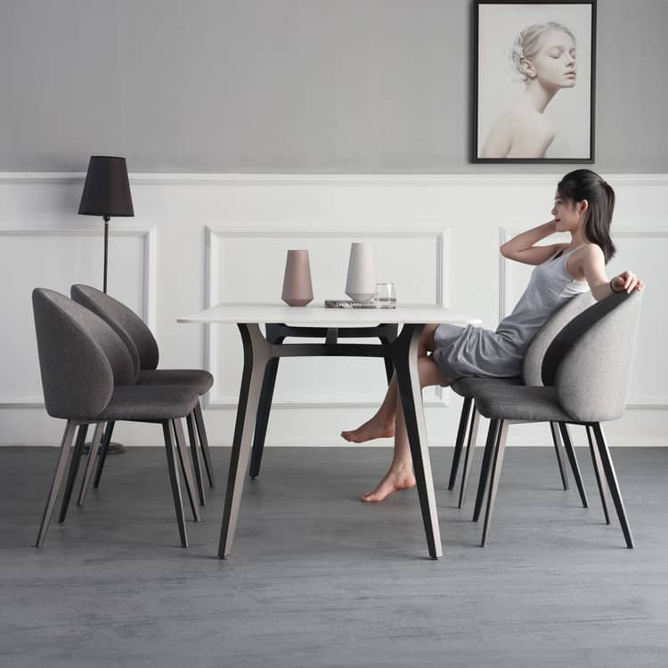 Minimalistic Dining Chair in Dark Gray with Foam Filling & Steel Legs for Dining Room hagst-342