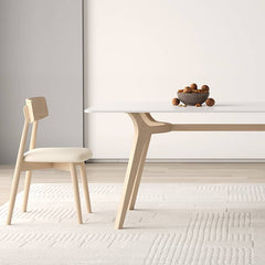 Modern Ash Wood Dining Table in White Rectangle - Durable Sintered Stone for Dining Room hagst-557