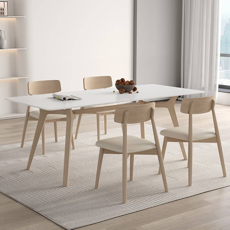 Modern Ash Wood Dining Table in White Rectangle - Durable Sintered Stone for Dining Room hagst-557