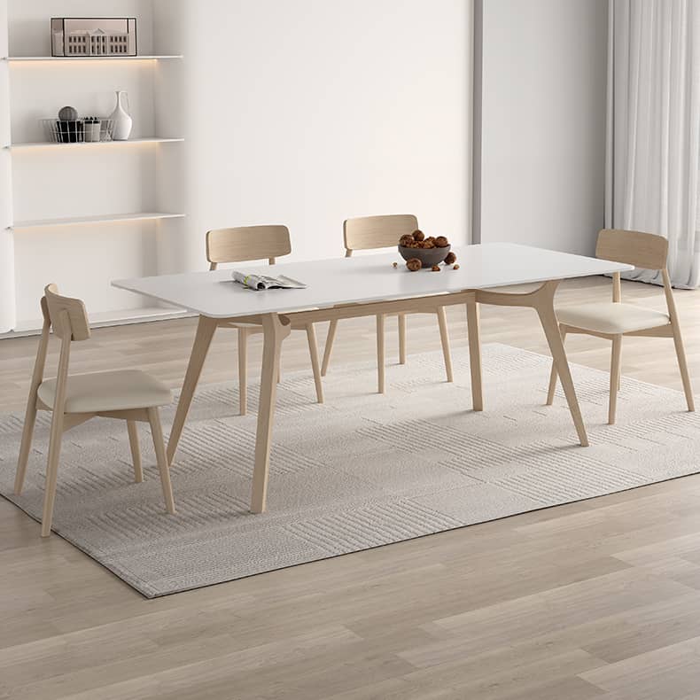 Modern Ash Wood Dining Table in White Rectangle - Durable Sintered Stone for Dining Room hagst-557