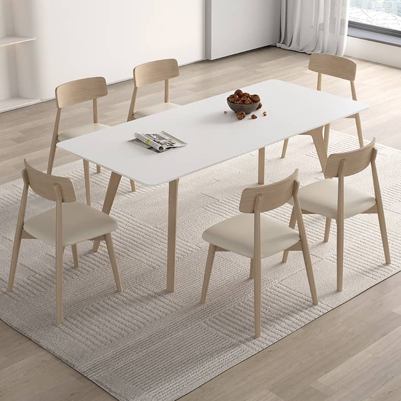 Modern Ash Wood Dining Table in White Rectangle - Durable Sintered Stone for Dining Room hagst-557