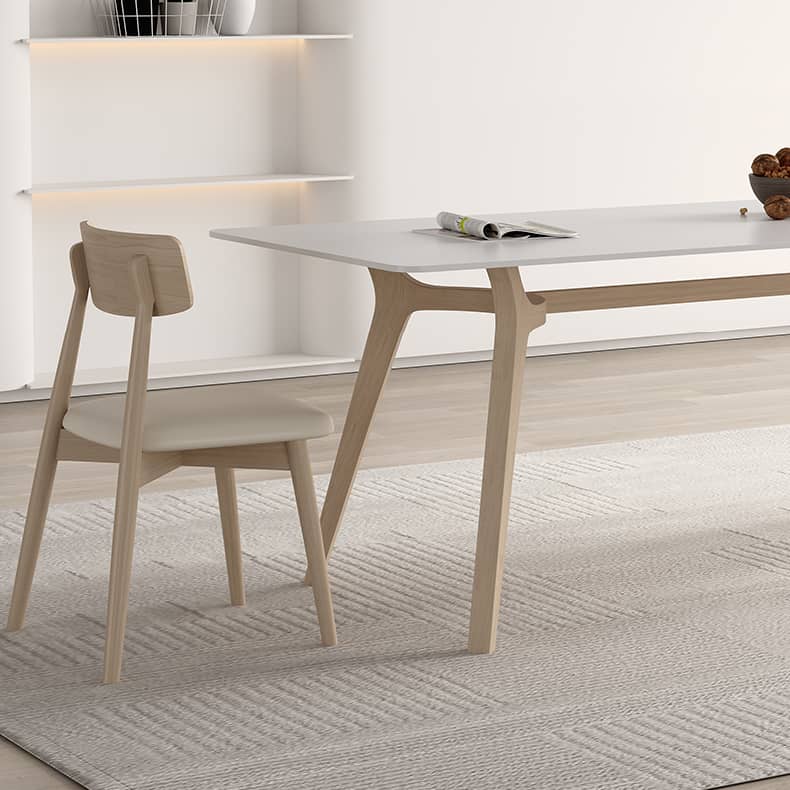 Modern Ash Wood Dining Table in White Rectangle - Durable Sintered Stone for Dining Room hagst-557