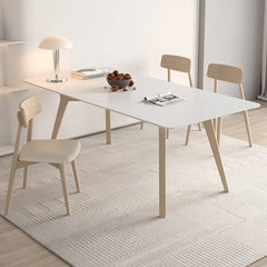 Modern Ash Wood Dining Table in White Rectangle - Durable Sintered Stone for Dining Room hagst-557