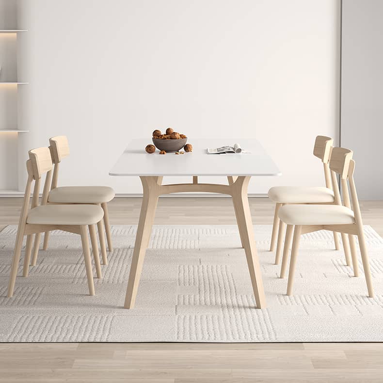 Modern Ash Wood Dining Table in White Rectangle - Durable Sintered Stone for Dining Room hagst-557