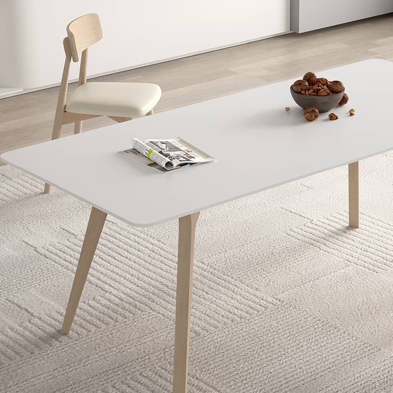 Modern Ash Wood Dining Table in White Rectangle - Durable Sintered Stone for Dining Room hagst-557