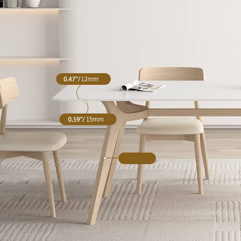 Modern Ash Wood Dining Table in White Rectangle - Durable Sintered Stone for Dining Room hagst-557