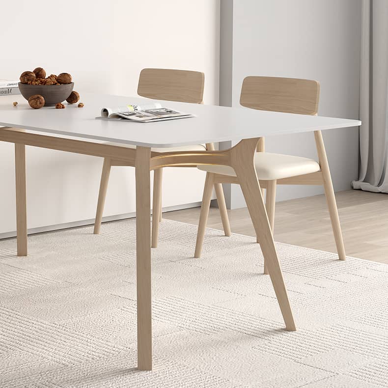 Modern Ash Wood Dining Table in White Rectangle - Durable Sintered Stone for Dining Room hagst-557