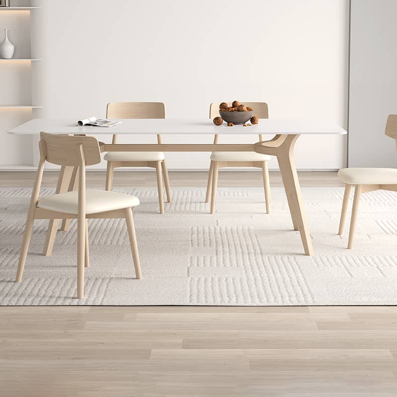 Modern Ash Wood Dining Table in White Rectangle - Durable Sintered Stone for Dining Room hagst-557