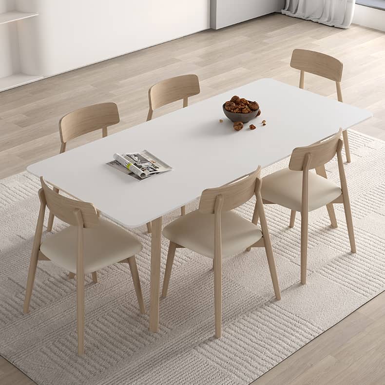 Modern Ash Wood Dining Table in White Rectangle - Durable Sintered Stone for Dining Room hagst-557