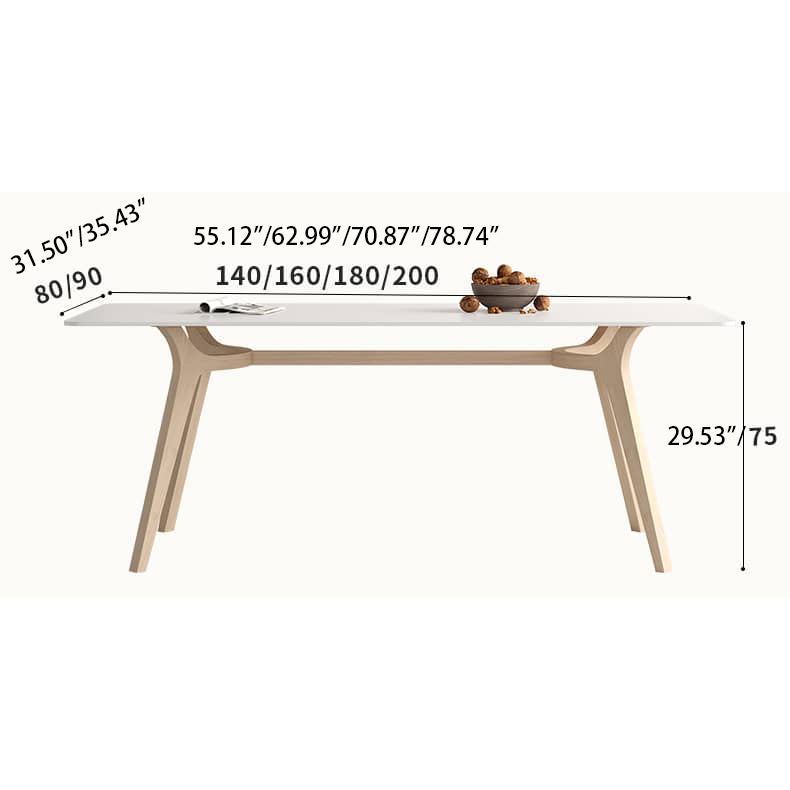 Modern Ash Wood Dining Table in White Rectangle - Durable Sintered Stone for Dining Room hagst-557