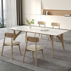 Minimalistic Rectangular Ash Wood Dining Table Sintered Stone Top for 6 People 4 Legs hagst-560