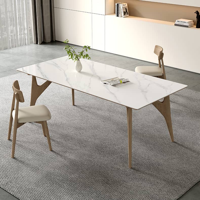 Minimalistic Rectangular Ash Wood Dining Table Sintered Stone Top for 6 People 4 Legs hagst-560