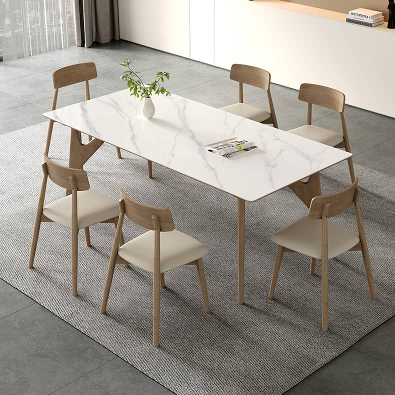 Minimalistic Rectangular Ash Wood Dining Table Sintered Stone Top for 6 People 4 Legs hagst-560