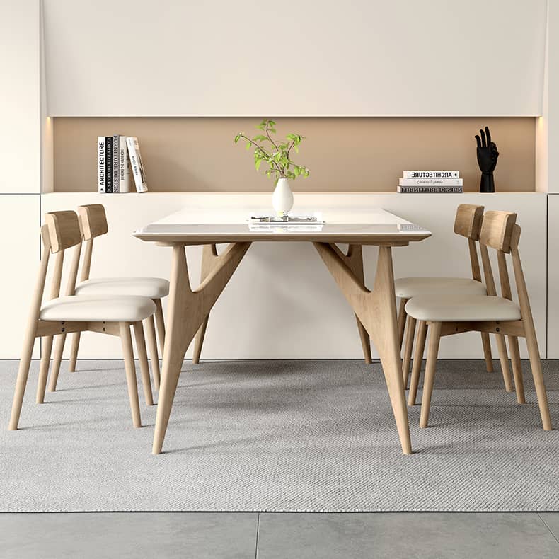 Minimalistic Rectangular Ash Wood Dining Table Sintered Stone Top for 6 People 4 Legs hagst-560