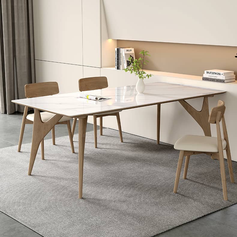 Minimalistic Rectangular Ash Wood Dining Table Sintered Stone Top for 6 People 4 Legs hagst-560