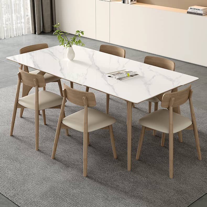 Minimalistic Rectangular Ash Wood Dining Table Sintered Stone Top for 6 People 4 Legs hagst-560