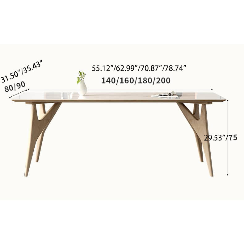 Minimalistic Rectangular Ash Wood Dining Table Sintered Stone Top for 6 People 4 Legs hagst-560