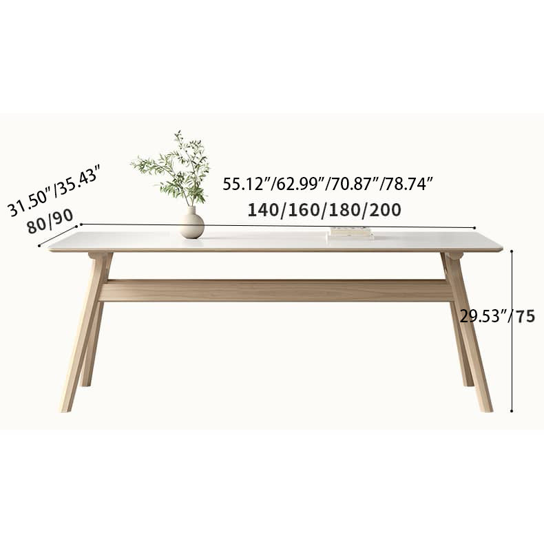 Modern Rectangular Ash Wood Dining Table with Sintered Stone Top for 6-8 Person hagst-561