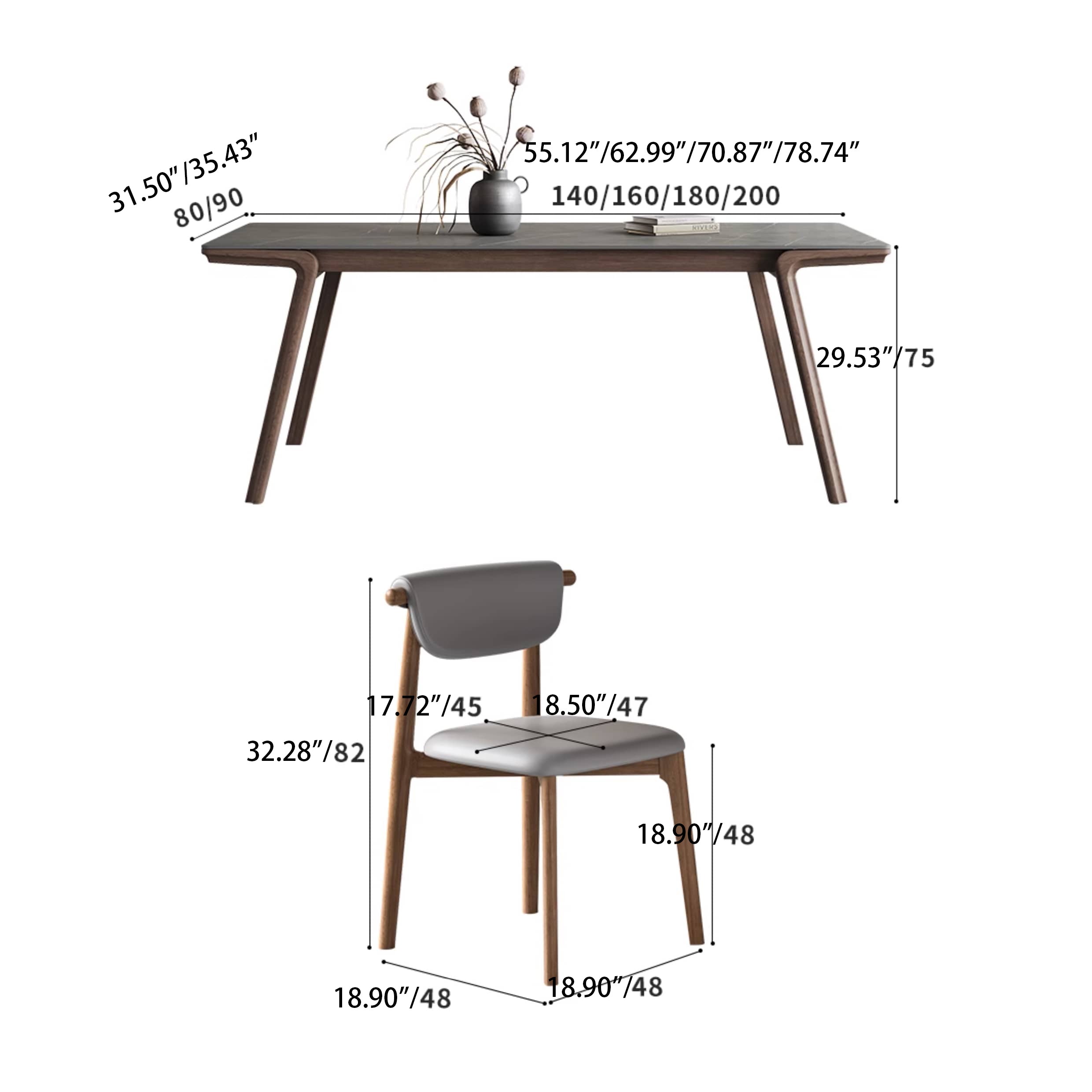 Modern Rectangular Ash Wood Dining Table with Sintered Stone Top for 6-8 Person hagst-564