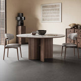 Ash Wood Dining Table Round Sintered Stone Top with Double Pedestals hagst-565