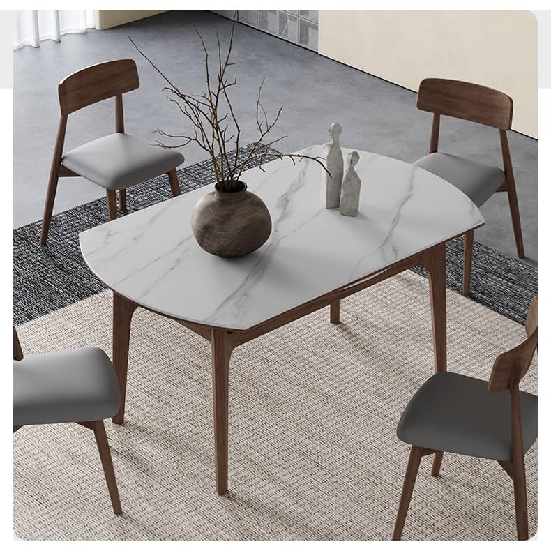 Modern Oak Wood Dining Table in White Rectangle Sintered Stone Top & Brown Oak Wood Frame hagst-566