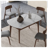 Modern Oak Wood Dining Table in White Rectangle Sintered Stone Top & Brown Oak Wood Frame hagst-566