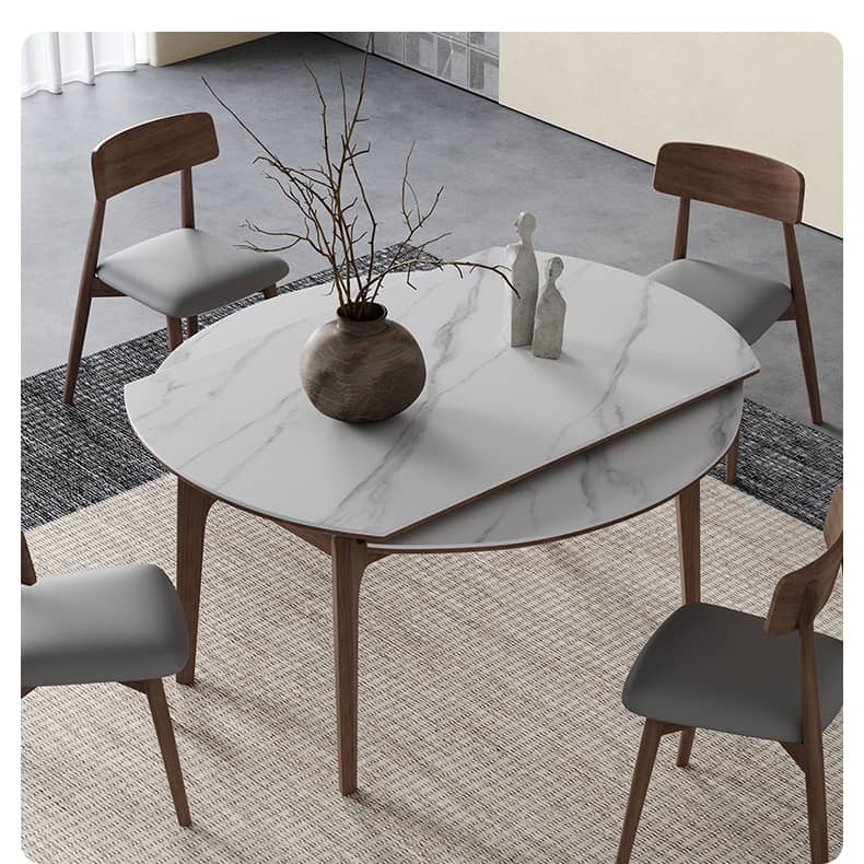 Modern Oak Wood Dining Table in White Rectangle Sintered Stone Top & Brown Oak Wood Frame hagst-566