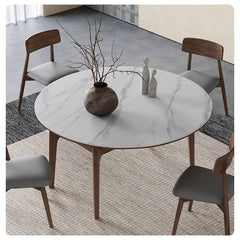 Modern Oak Wood Dining Table in White Rectangle Sintered Stone Top & Brown Oak Wood Frame hagst-566