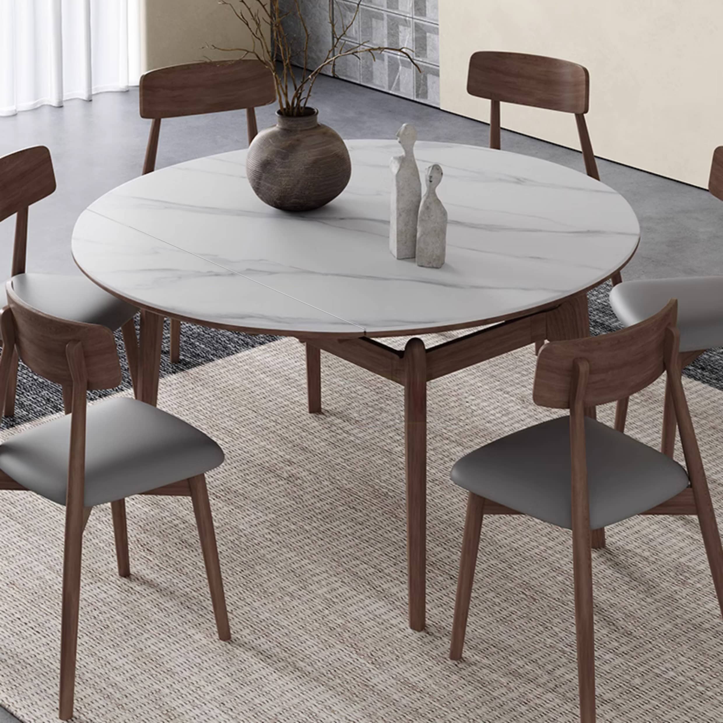 Modern Oak Wood Dining Table in White Rectangle Sintered Stone Top & Brown Oak Wood Frame hagst-566