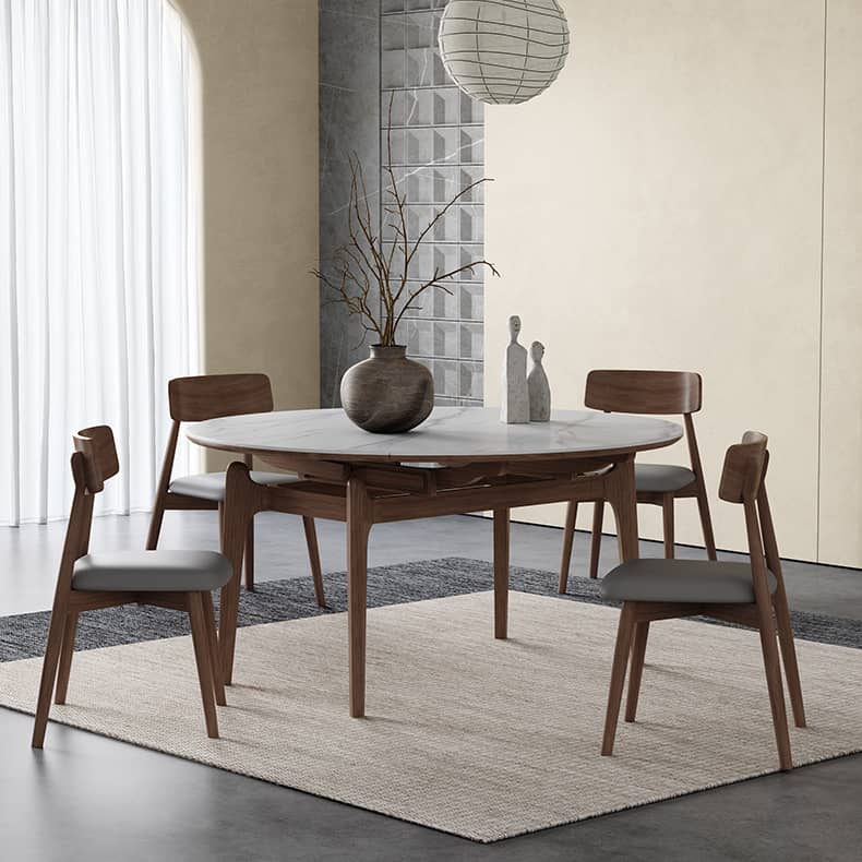 Modern Oak Wood Dining Table in White Rectangle Sintered Stone Top & Brown Oak Wood Frame hagst-566