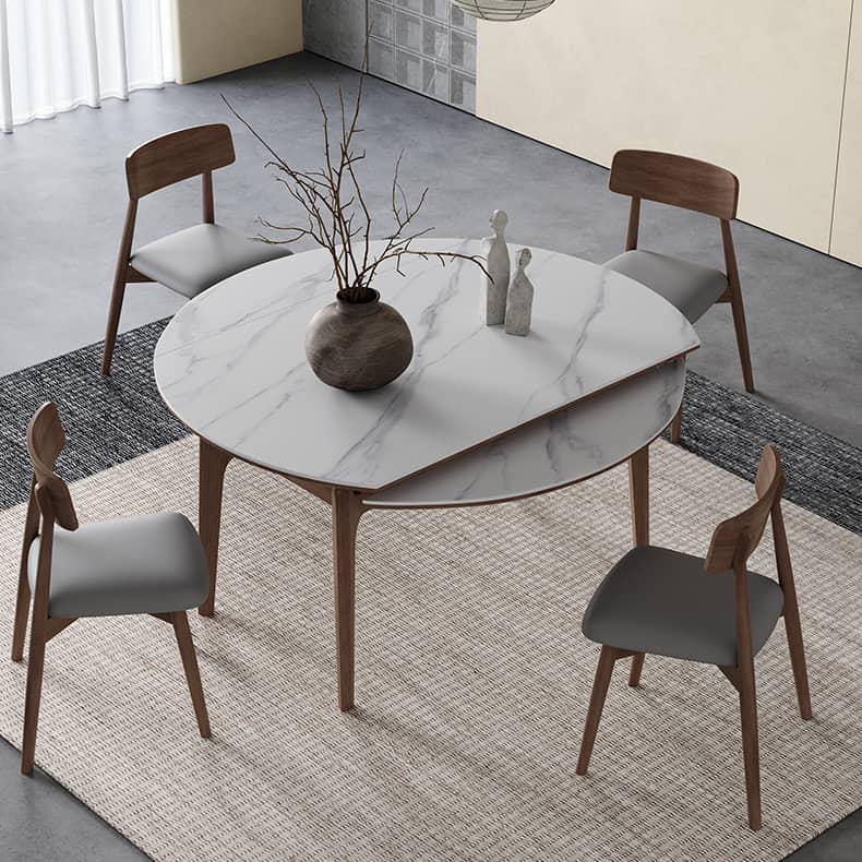 Modern Oak Wood Dining Table in White Rectangle Sintered Stone Top & Brown Oak Wood Frame hagst-566