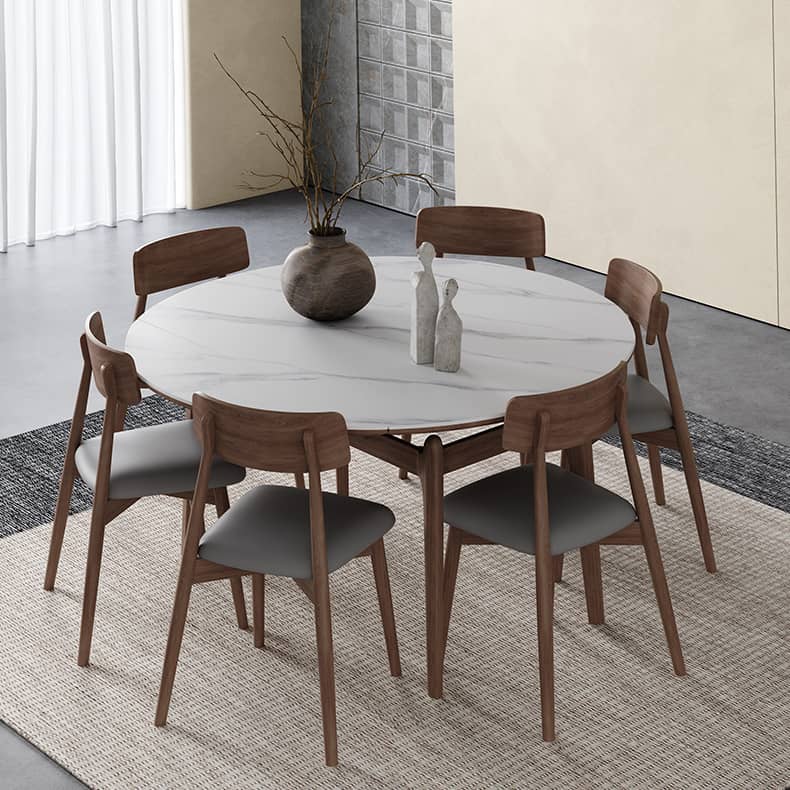 Modern Oak Wood Dining Table in White Rectangle Sintered Stone Top & Brown Oak Wood Frame hagst-566