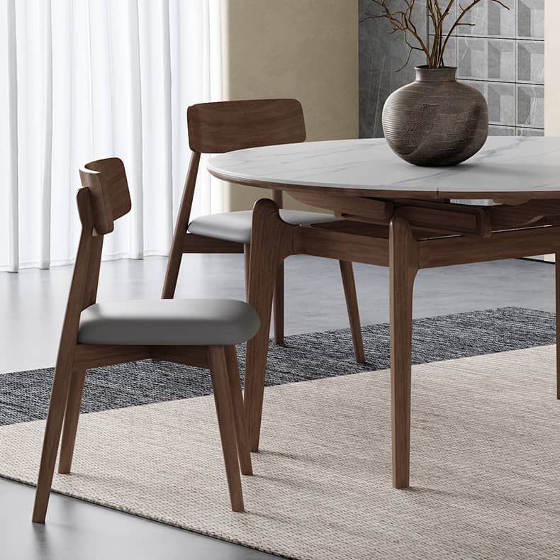 Modern Oak Wood Dining Table in White Rectangle Sintered Stone Top & Brown Oak Wood Frame hagst-566