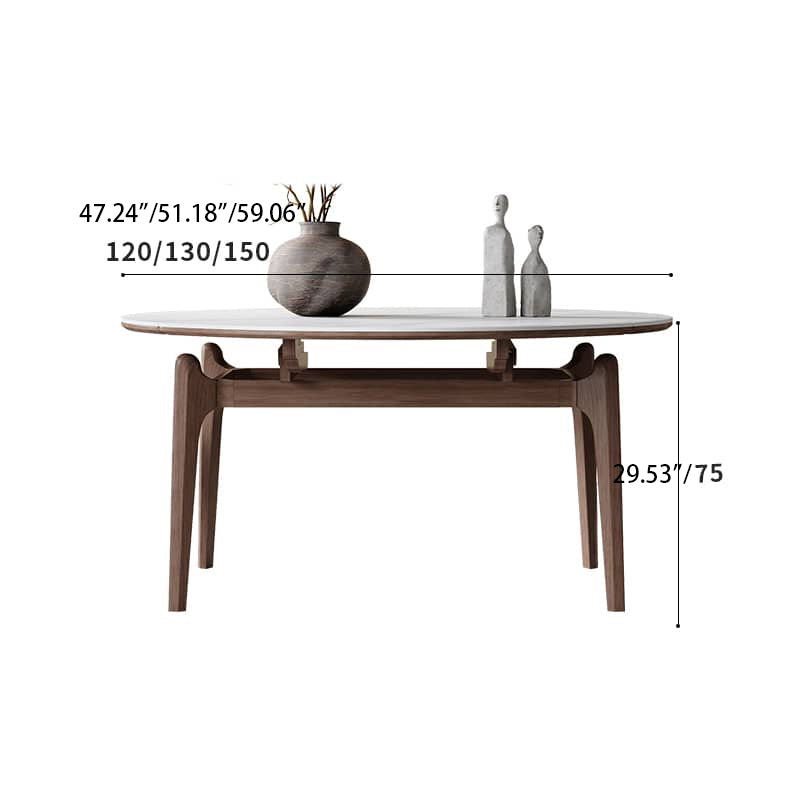 Modern Oak Wood Dining Table in White Rectangle Sintered Stone Top & Brown Oak Wood Frame hagst-566