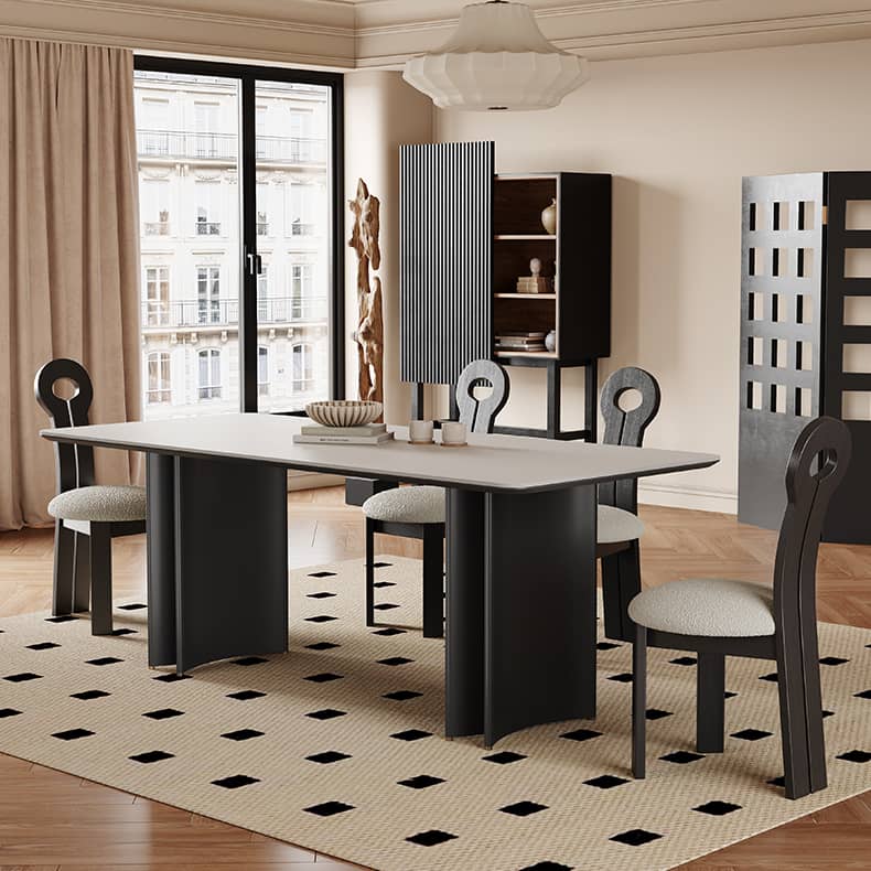 Modern Rectangular Dining Table in White and Black with Durable Sintered Stone Top  hagst-567