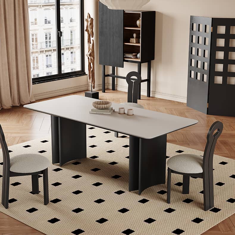 Modern Rectangular Dining Table in White and Black with Durable Sintered Stone Top  hagst-567