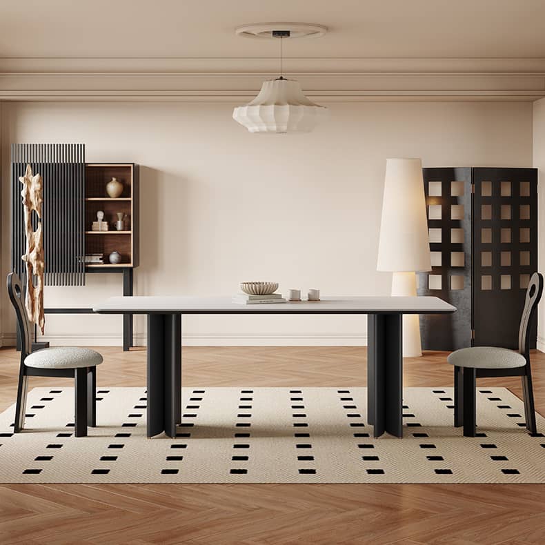 Modern Rectangular Dining Table in White and Black with Durable Sintered Stone Top  hagst-567