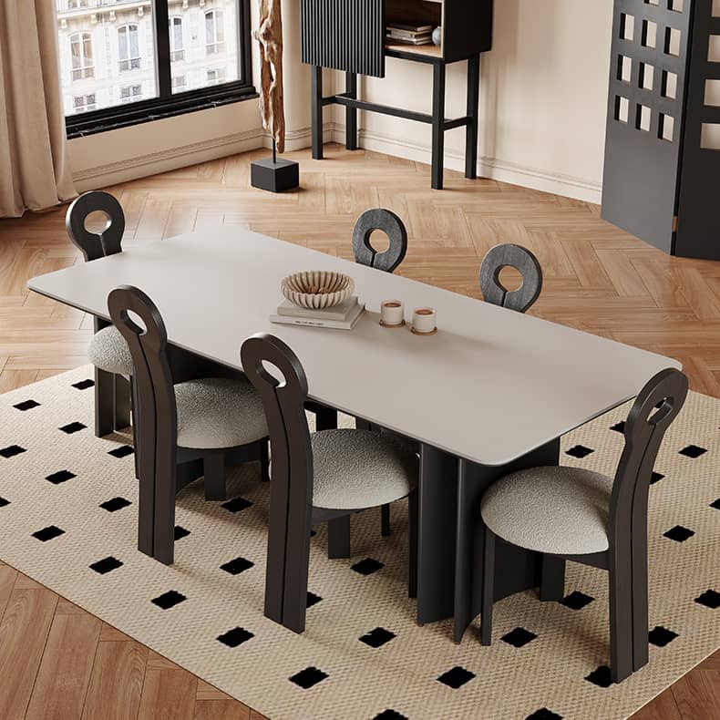 Modern Rectangular Dining Table in White and Black with Durable Sintered Stone Top  hagst-567