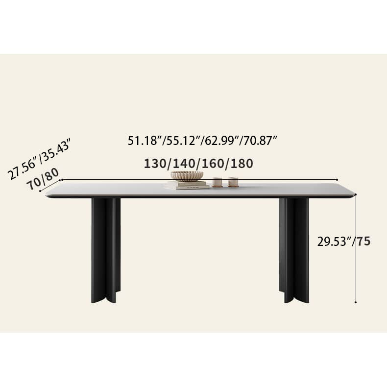 Modern Rectangular Dining Table in White and Black with Durable Sintered Stone Top  hagst-567