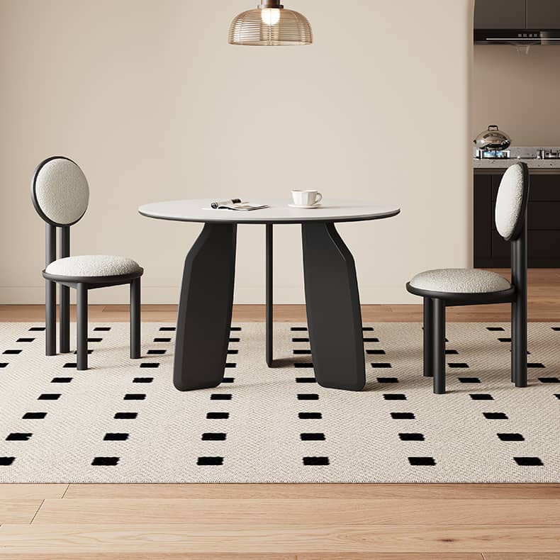 Round Oak Wood Dining Table in White with Sintered Stone Top - Durable Design for 6 person hagst-568