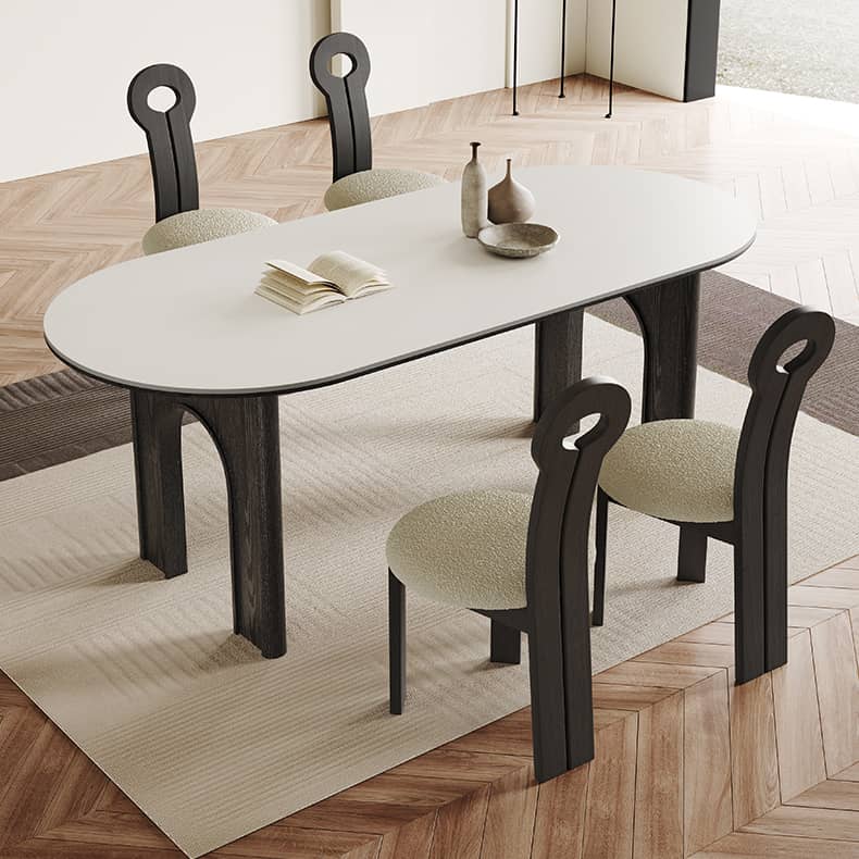 Modern Oval Dining Table in White and Black Sintered Stone for 6-8 Person hagst-569