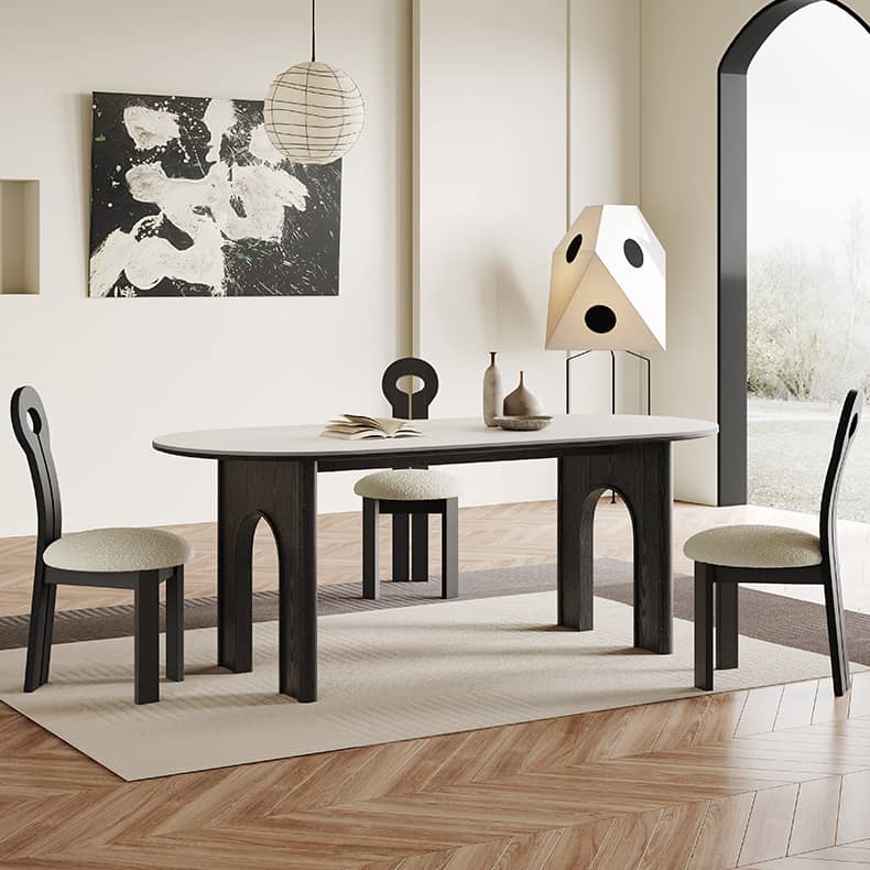 Modern Oval Dining Table in White and Black Sintered Stone for 6-8 Person hagst-569